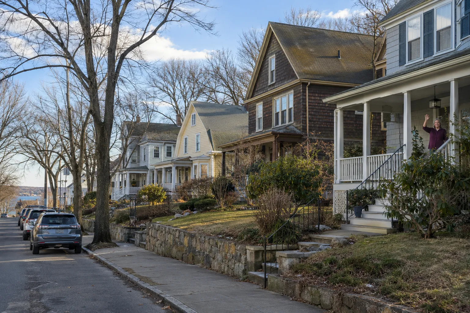 A neighborhood of older homes with fresh roofs near Shelton